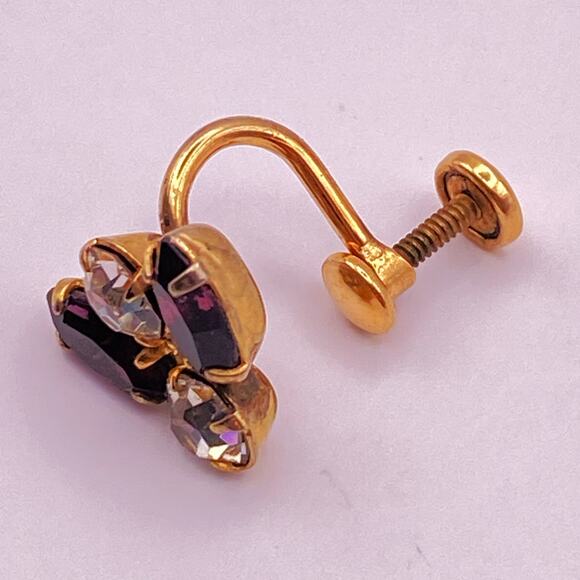 Vtg P&F Péry et Fils Fly Single Earring Gold Filled Crystal Purple French - Picture 3 of 6